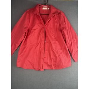 Chicos Womens Size 2 Large 12 14 Red Long Sleeve No Iron Button Up Shirt Top